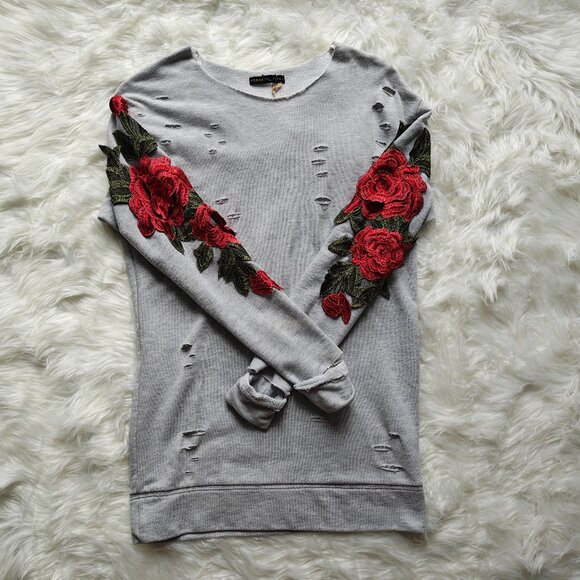 Brooklyn Karma 3D Floral Sliced Sweatshirt, SIZE Medium - Picture 1 of 6